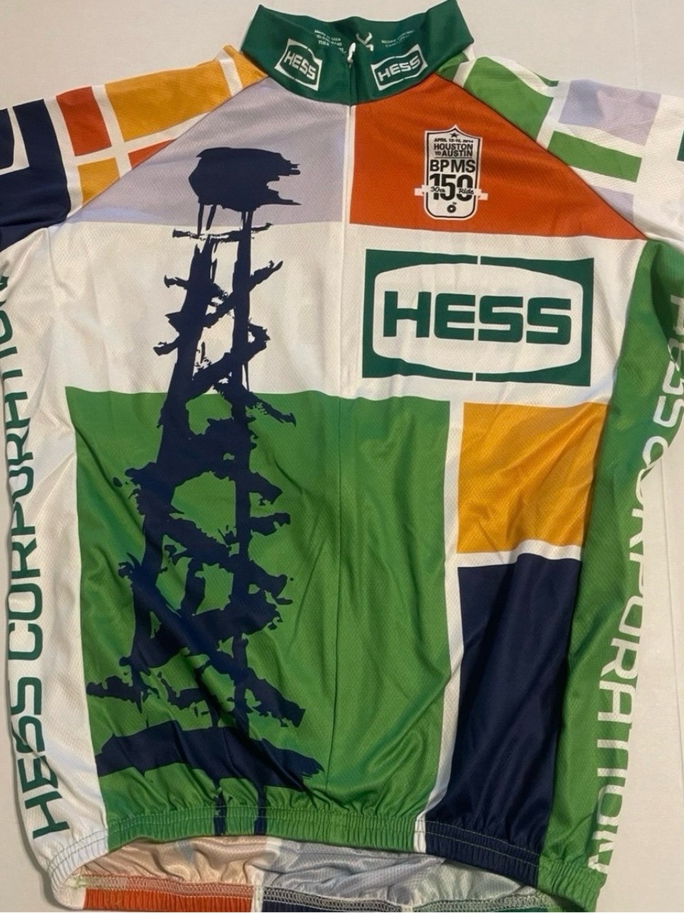 Hess Multi-Color Cycling Jersey - Green, Navy & Orange Small Women’s. Zipper